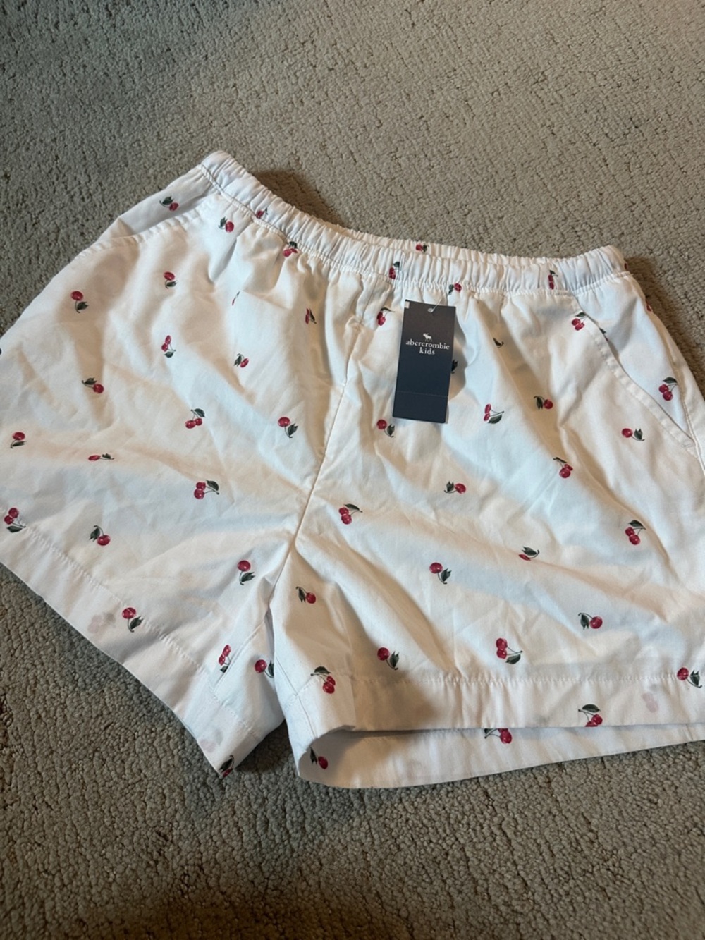 abercrombie kids White Cotton Shorts with Cherry Print